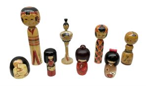 Collection of mid 20th century and later Japanese Kokeshi Dolls