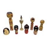 Collection of mid 20th century and later Japanese Kokeshi Dolls