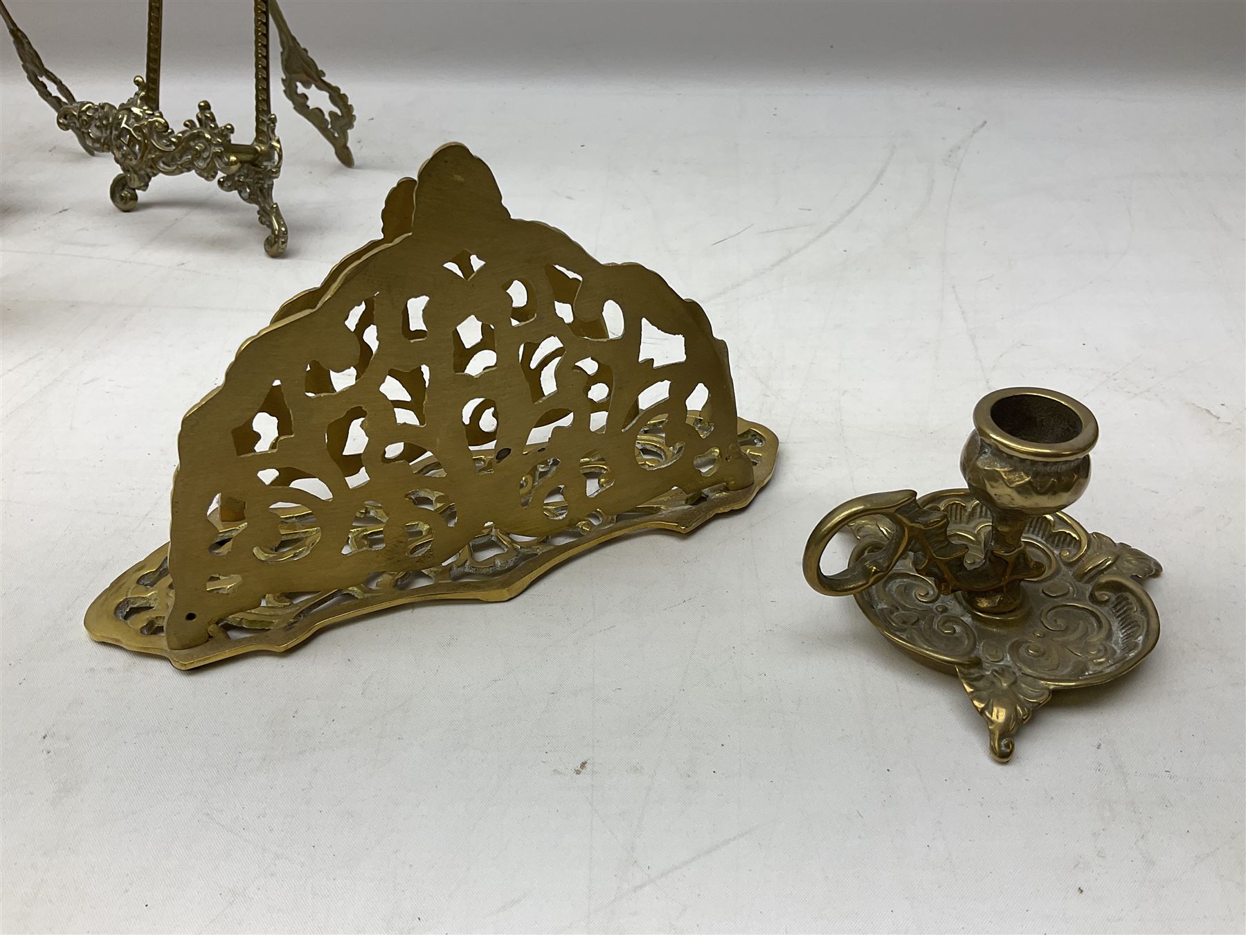 Ornate brass inkstand with ceramic inkwell - Image 6 of 12