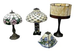 Three Tiffany style table lamps with leaded shades