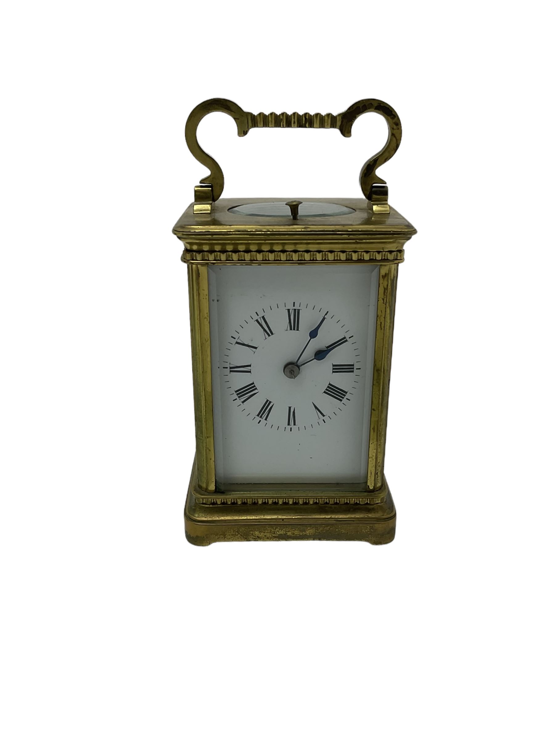 French carriage clock c1910 with strike and repeat work in a corniche case with beadwork - Image 6 of 6
