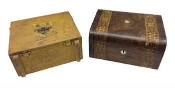 Victorian walnut box with Tunbridge ware banding and mother-of-pearl inlay