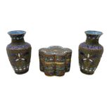 Two miniature cloisonn� vases with blue