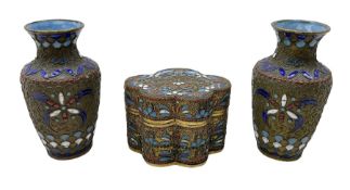 Two miniature cloisonn� vases with blue