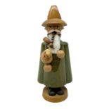 German Erzgebirgische Volkskunst folk art carved and stained wood smoking men incense burner figure