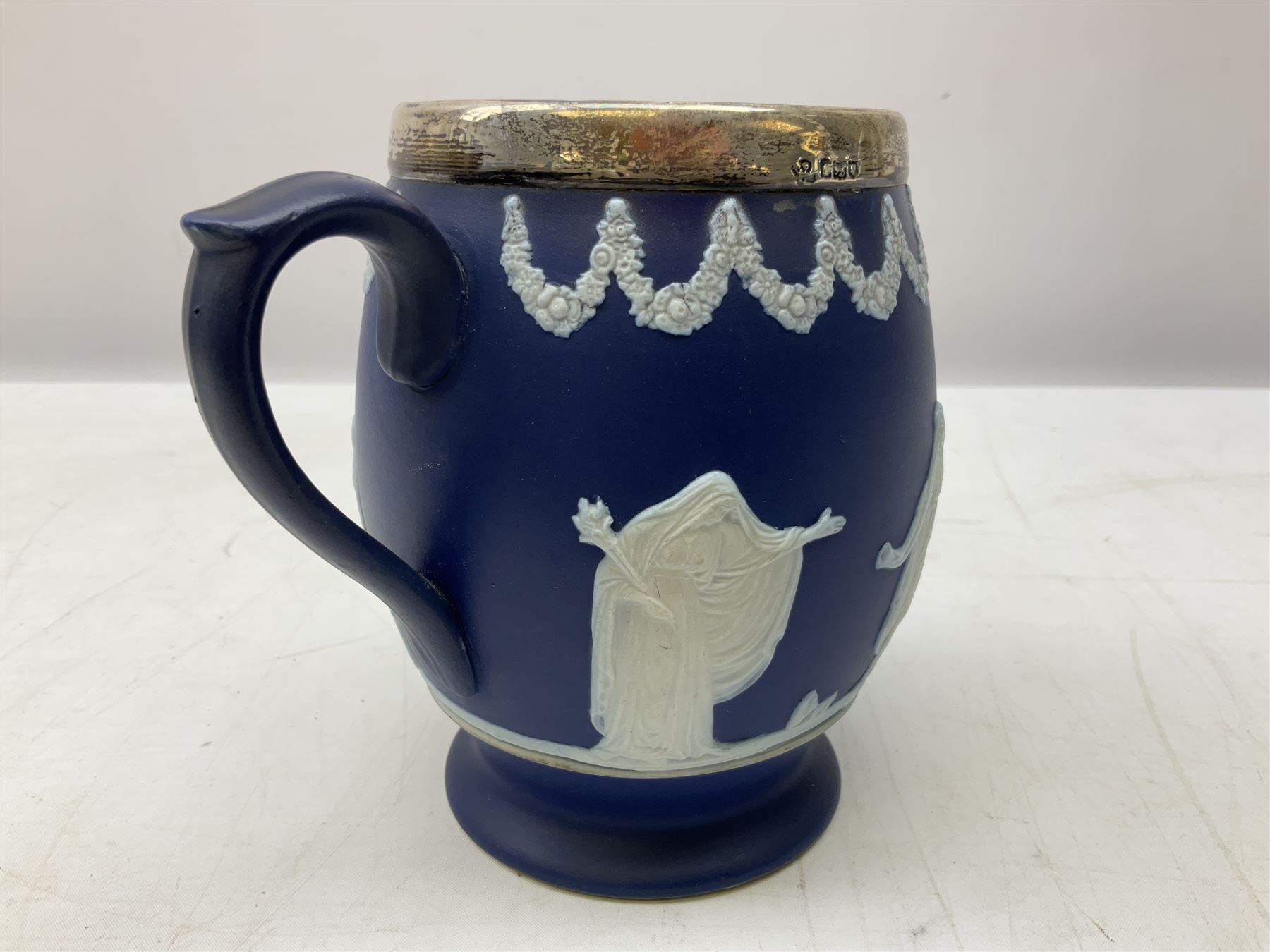 Adams Tunstall blue Jasperware jug with silver collar - Image 3 of 7