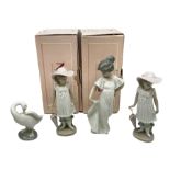Quantity of figures to include Lladro example modelled as swan together with three Nao figures to in