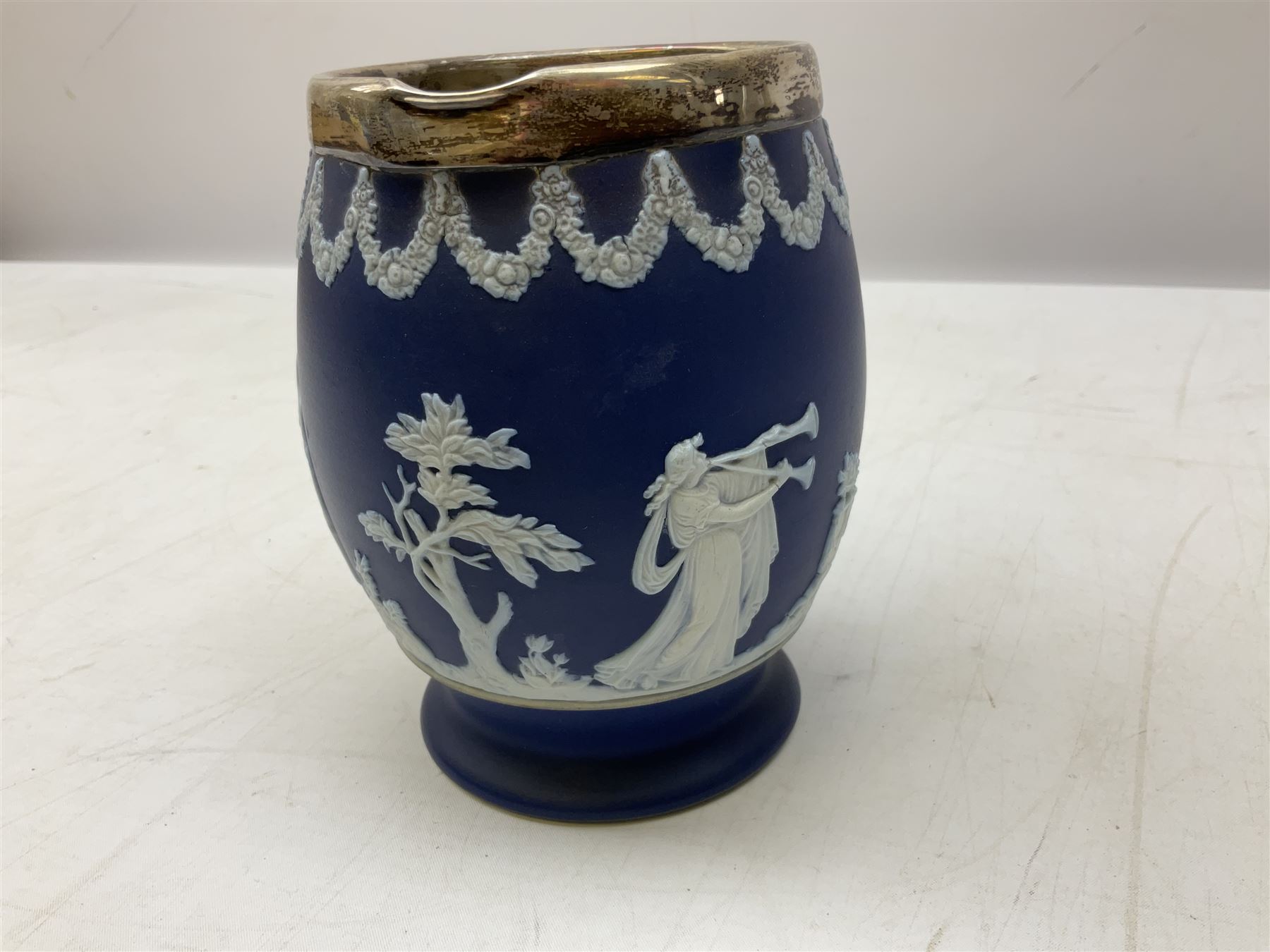 Adams Tunstall blue Jasperware jug with silver collar - Image 6 of 7