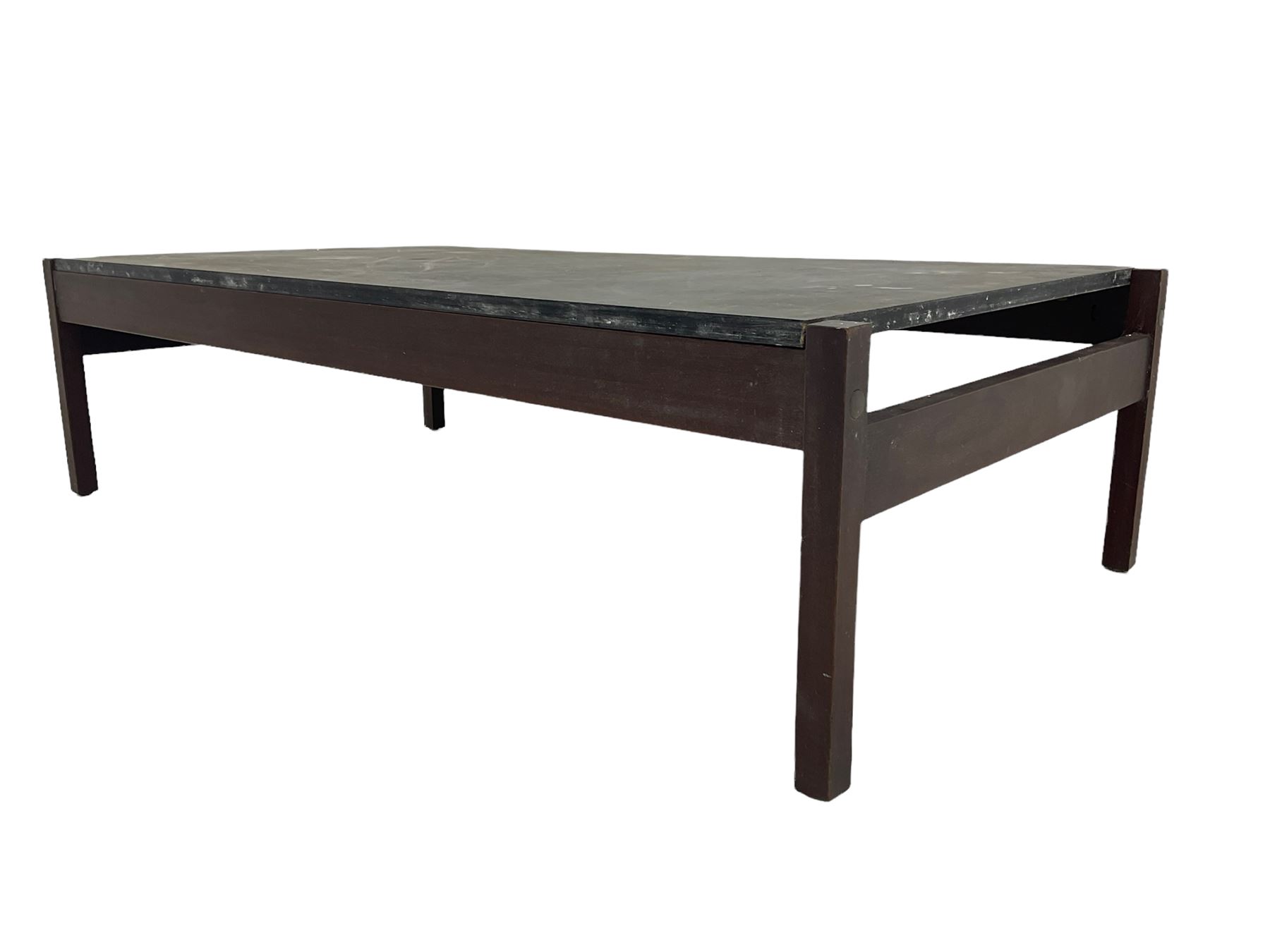 Mid-20th century rectangular teak coffee table with black lacquered top (117cm x 61cm - Image 3 of 8