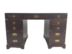 Military style mahogany twin pedestal desk