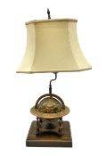 20th century musical globe table lamp with square base and shade