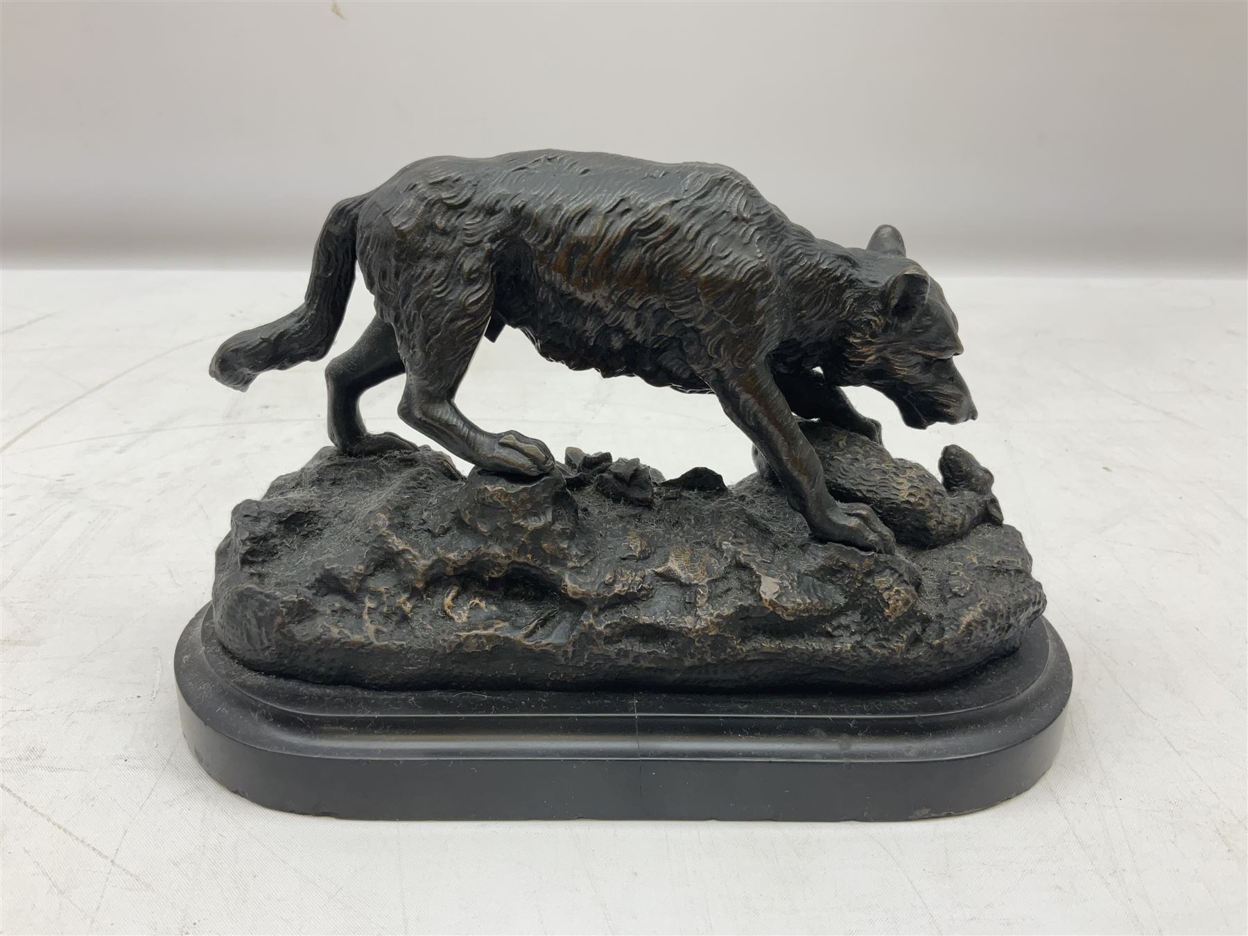 Bronze figure of a wolf with lamb prey - Image 2 of 5