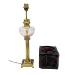 Corinthian column table lamp with pink glass reservoir