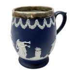 Adams Tunstall blue Jasperware jug with silver collar