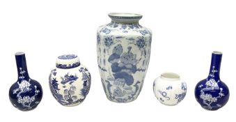 Chinese blue and white vase of baluster form decorated with lotus flowers