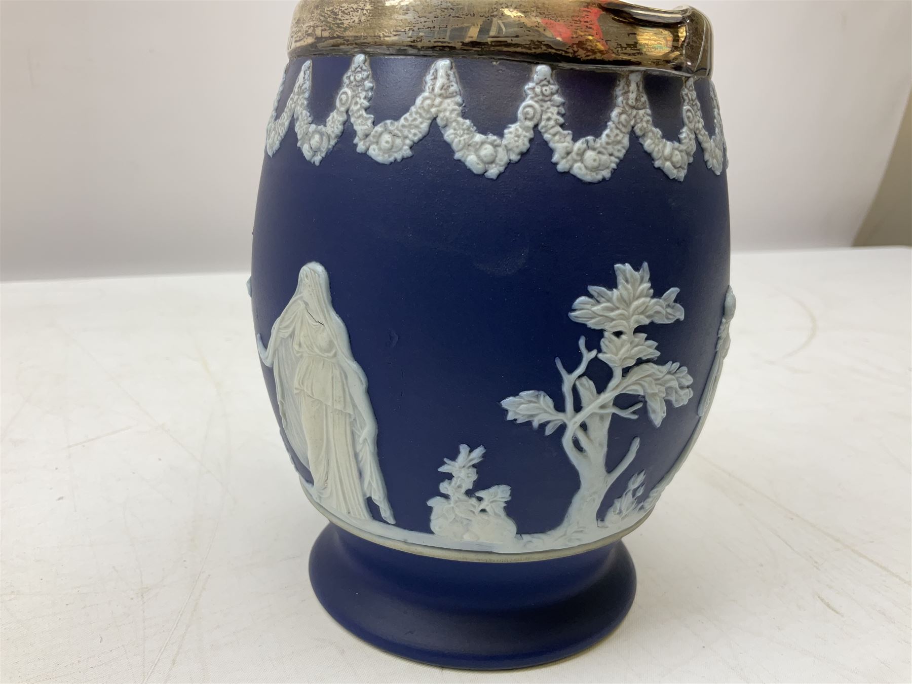 Adams Tunstall blue Jasperware jug with silver collar - Image 5 of 7