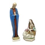 Hummel figure of a praying Saint together with a figure of a seated girl with deer