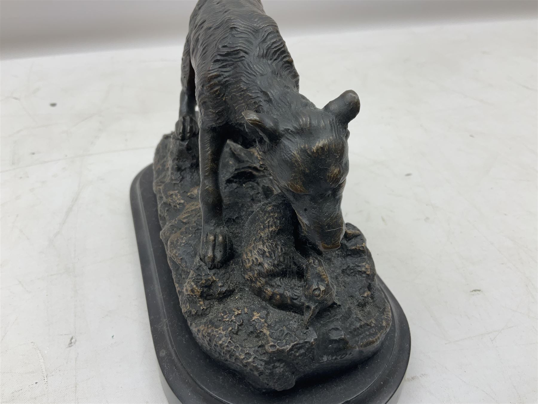 Bronze figure of a wolf with lamb prey - Image 3 of 5