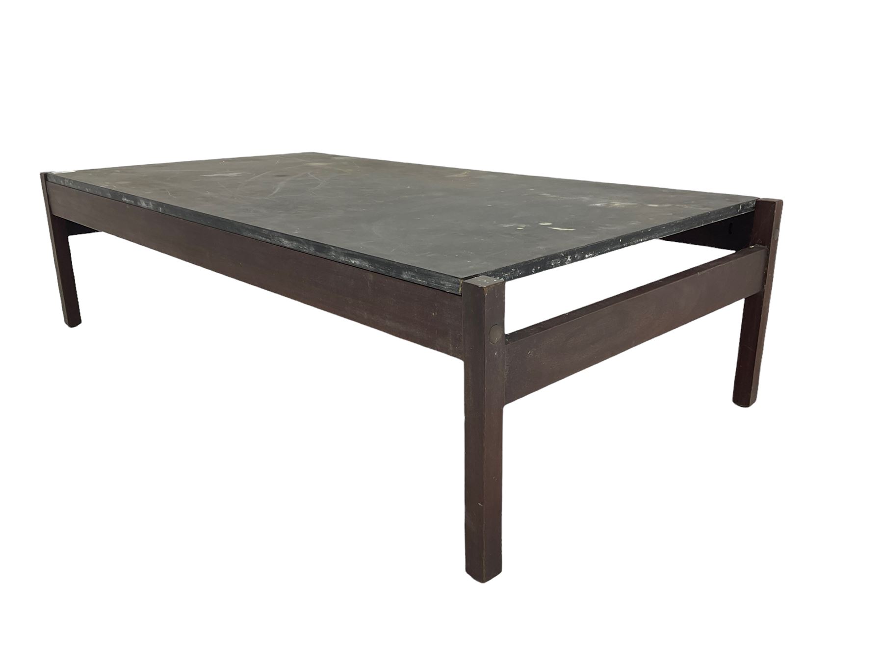 Mid-20th century rectangular teak coffee table with black lacquered top (117cm x 61cm - Image 5 of 8