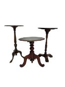 19th century and later carved mahogany and walnut pedestal table (41cm x 33cm