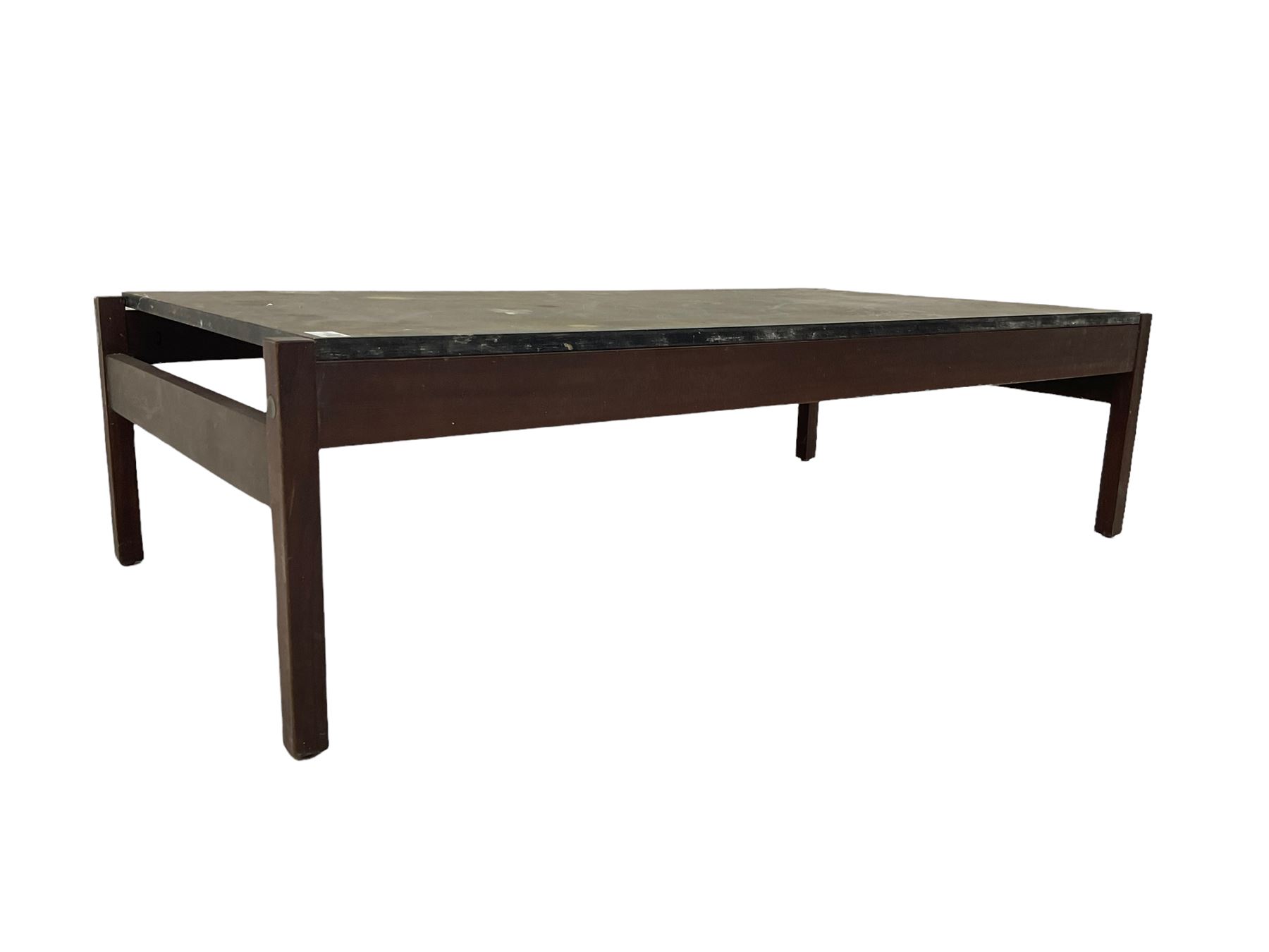 Mid-20th century rectangular teak coffee table with black lacquered top (117cm x 61cm - Image 2 of 8