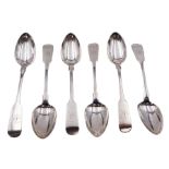 Set of six Victorian Fiddle pattern teaspoons