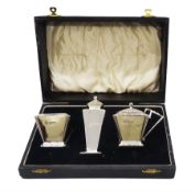 Mid 20th century Art Deco style three piece silver cruet set