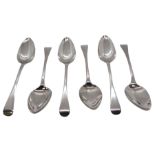 Set of six silver George III Old English pattern dessert spoons