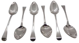 Set of six silver George III Old English pattern dessert spoons