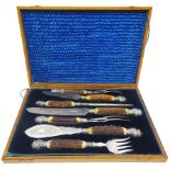 Victorian seven piece silver mounted antler handled carving set