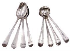 Set of four George III provincial silver Old English thread pattern salt spoons