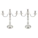 Pair of mid 20th century silver twin branch candelabra