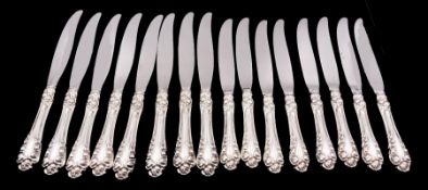 Set of eight American silver handled Normandy Rose pattern table knives