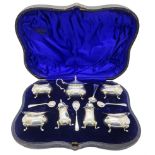 Edwardian silver seven piece cruet set