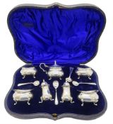 Edwardian silver seven piece cruet set