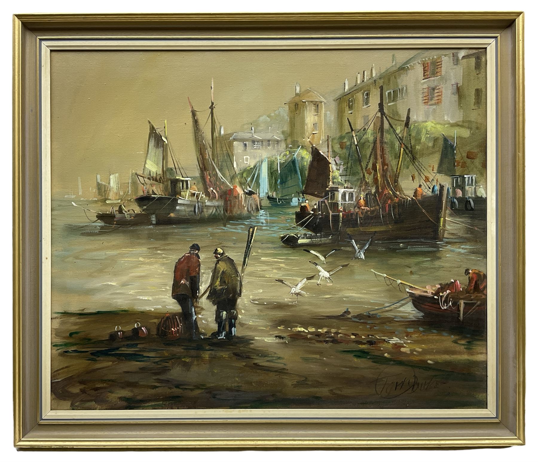 Continental School (20th century): Figures in a Harbour - Image 2 of 2