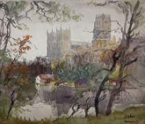 Charles E Hannaford (British 1863-1955): Durham from the River