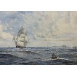 W Gibson (British early 20th century): Barque in Full Sail off Whitby