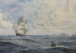 W Gibson (British early 20th century): Barque in Full Sail off Whitby