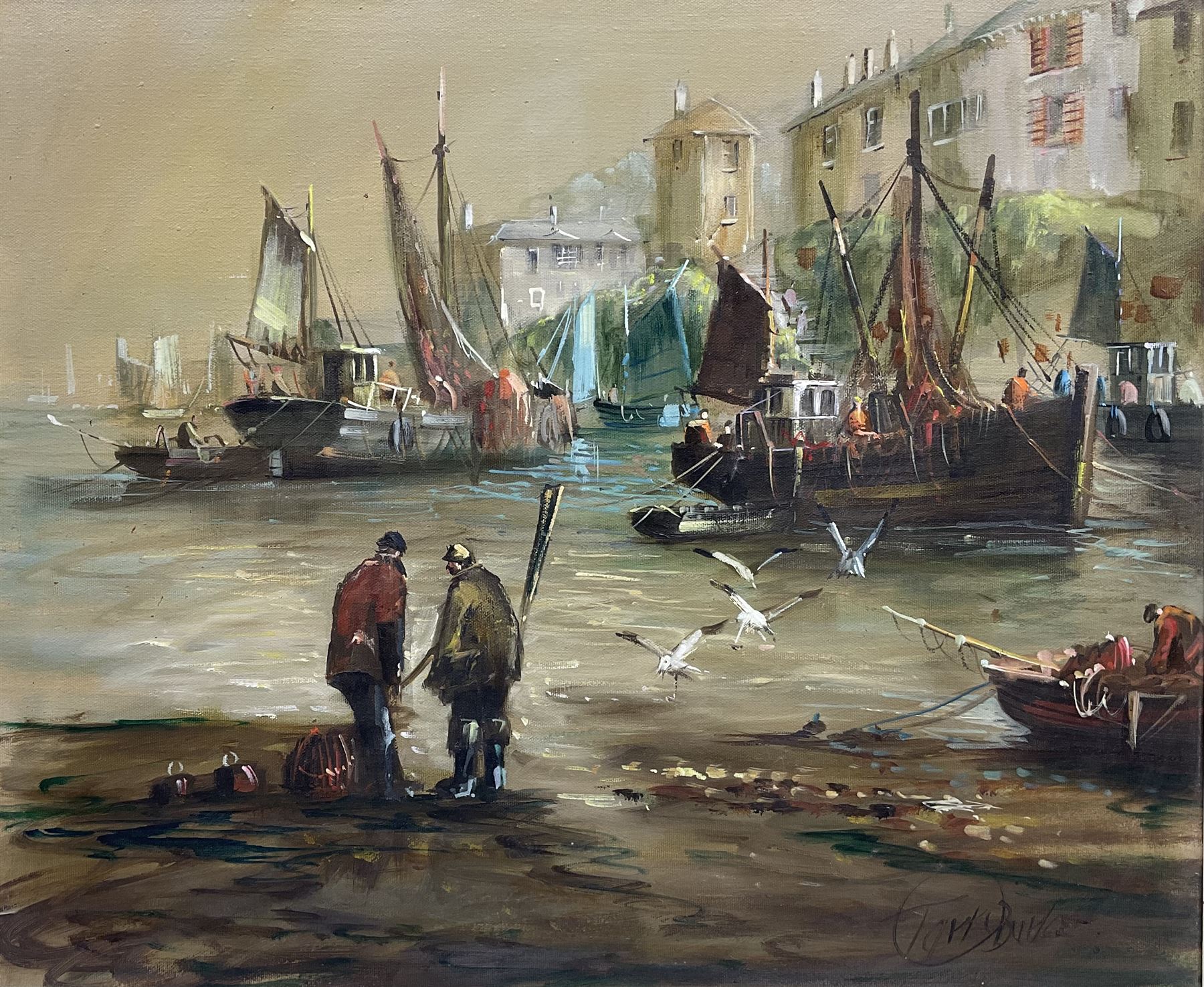 Continental School (20th century): Figures in a Harbour