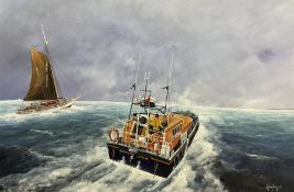 Adrian Thompson (British 1960-): Bridlington Lifeboat 'Marine Engineer' assisting the Yacht 'Lobo'