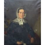 Benjamin Hudson (British c.1823-1900) Half Length Portrait of a Victorian Lady Knitting