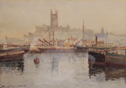 Charles Eyres Simmons (Cornwall 1872-1955): Penzance Harbour and Church