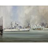 John Rohan Dominy (British 1926-): 'HMS Nottingham Leaving Portsmouth'
