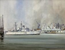 John Rohan Dominy (British 1926-): 'HMS Nottingham Leaving Portsmouth'