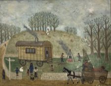 Gillian Beckles (Naive British School 1918-2016): 'Gypsy Camp'