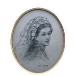 By and After Frank Miles (British 1852-1891): 'Ruth' Oval Head and Shoulders Portrait of a Girl with