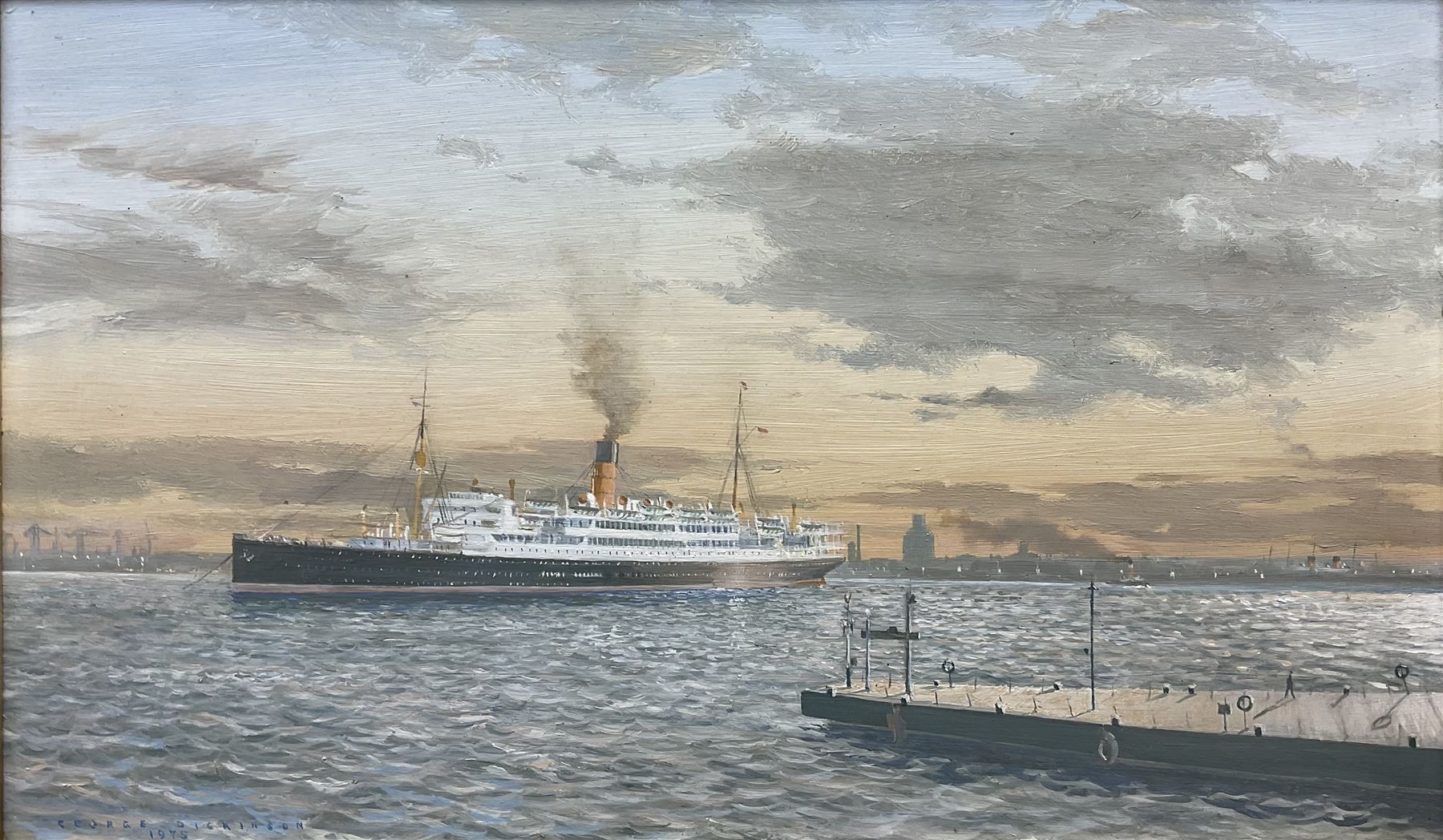 George Dickinson (British 20th century): Steam Liner on the Mersey