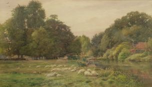 Henry Sykes (British 1855-1921): Sheep Grazing 'On the Welland'