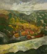 Steve Husband (Yorkshire contemporary): Moorland Landscape with Houses